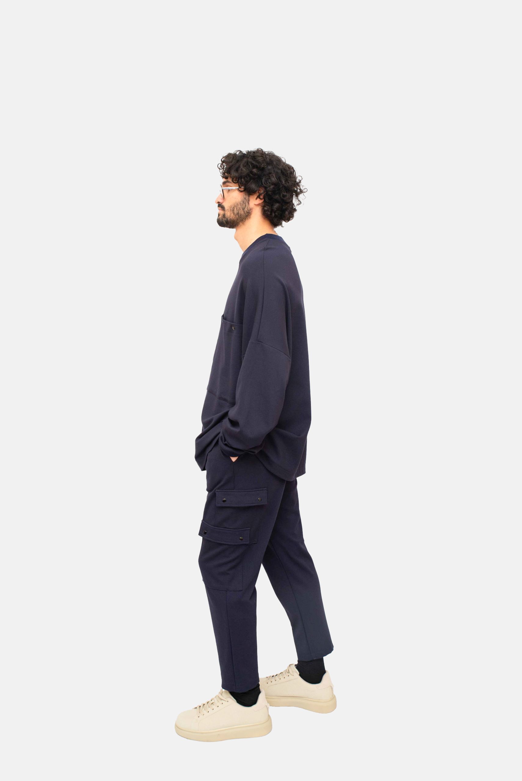 Navy Oversized Pocket Sweatshirt - Image 4