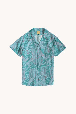 Gumboot Print Teal Cuban Collar